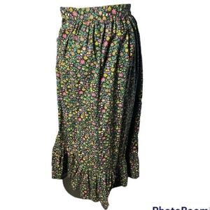 Vintage Handmade Floral Praire Peasant Ruffle Maxi Skirt Size XS